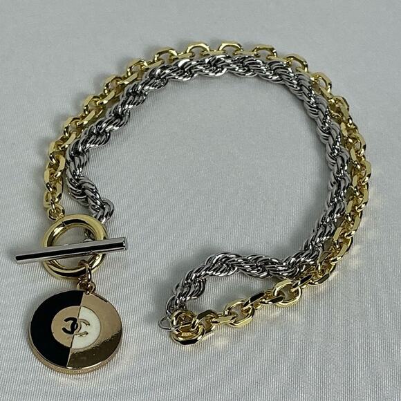 Chanel Two Tone Gold and Silver Chain Necklace Pendant - Picture 4 of 7